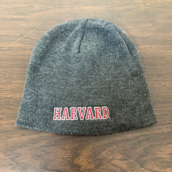 Harvard University Knit Beanie Winter Hat Gray Logo Casual Y2K - Picture 2 of 5